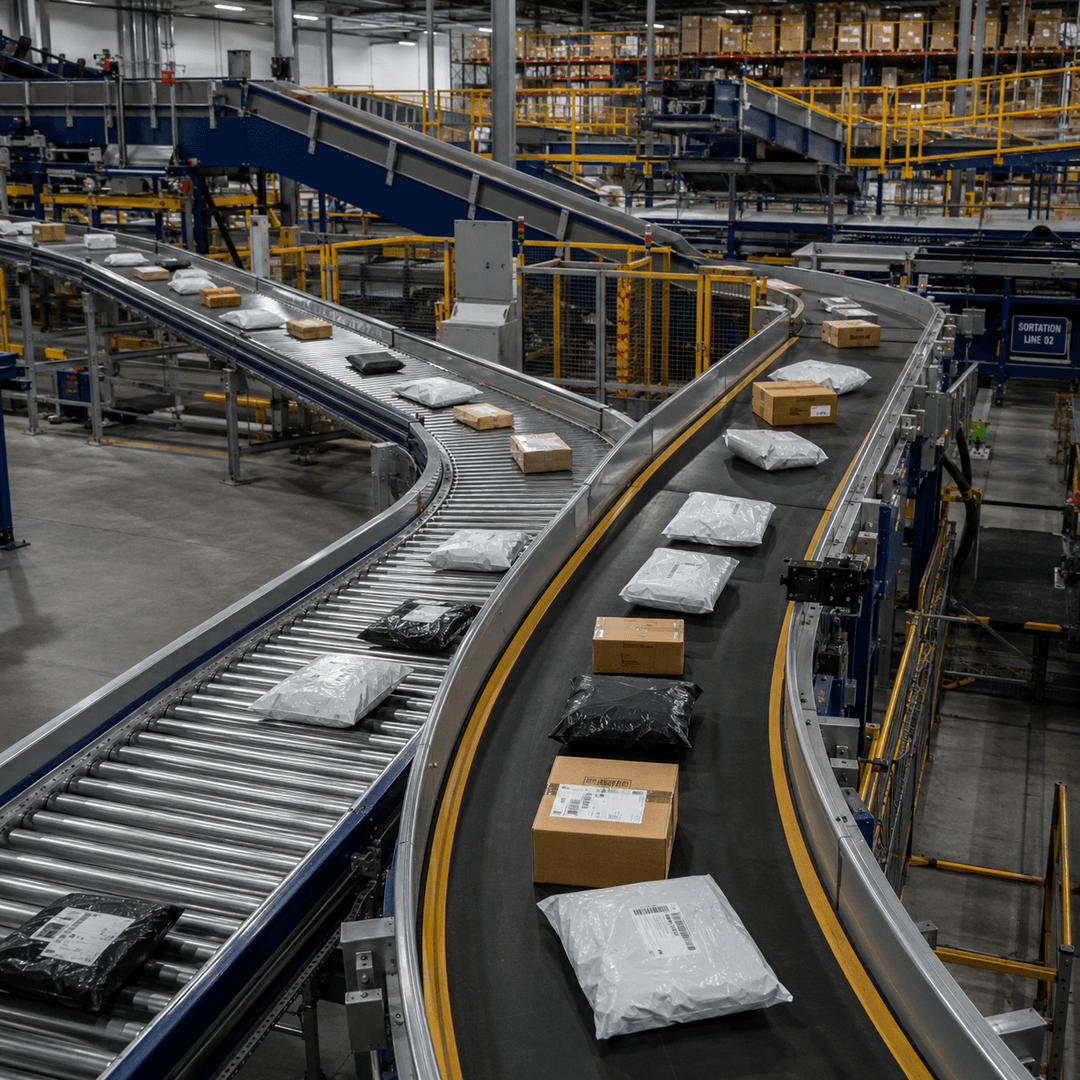 Warehouse Conveyor Belt Guide for Parcel Sorting and Logistics