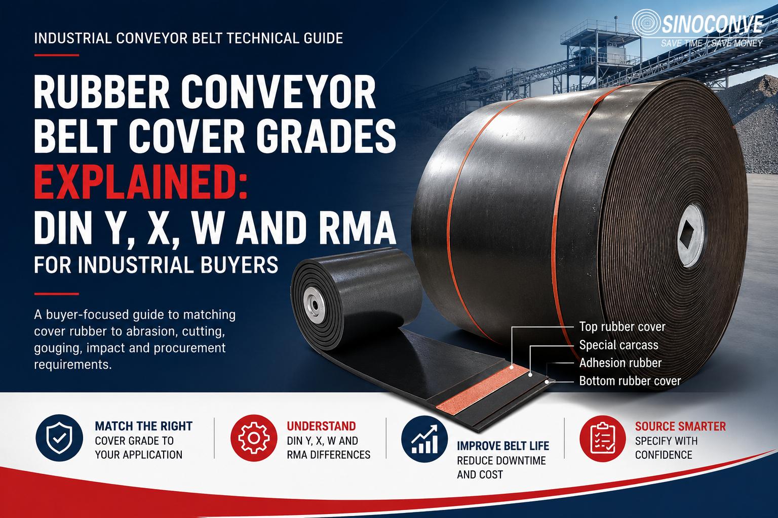 Rubber Conveyor Belt Cover Grades Explained: DIN Y, X, W and RMA for Industrial Buyers
