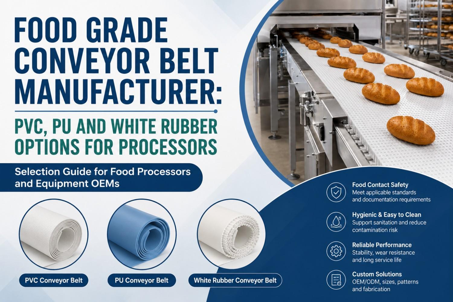 Food Grade Conveyor Belt Manufacturer: PVC, PU and White Rubber Options for Processors