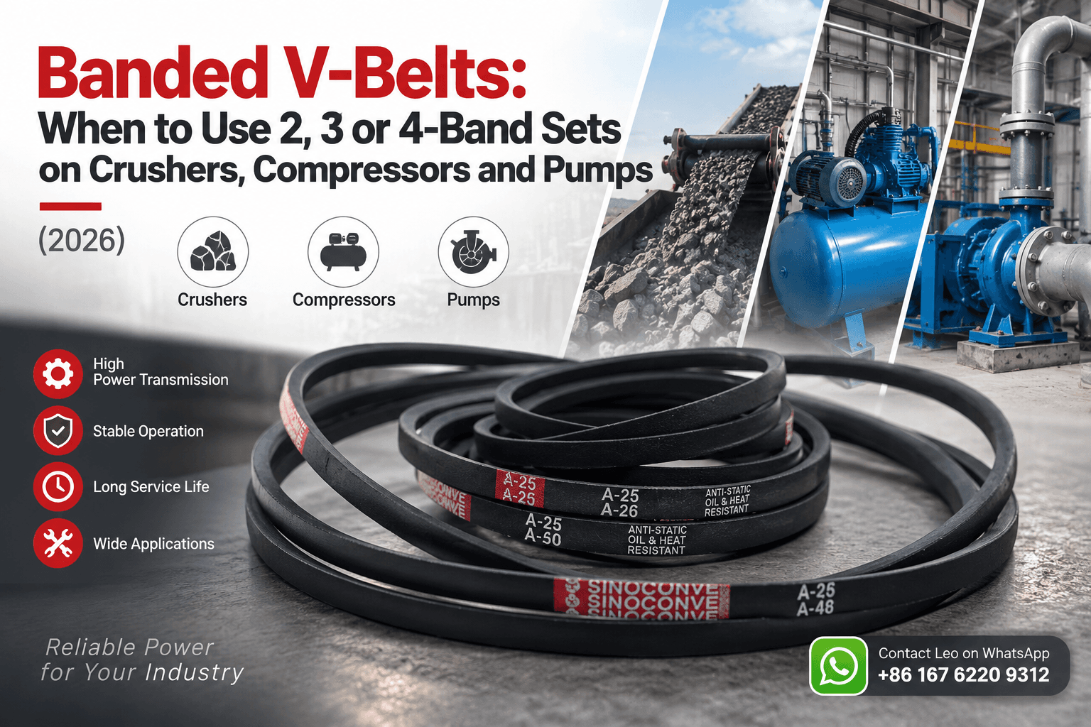 Banded V-Belts: When to Use 2, 3 or 4-Band Sets on Crushers, Compressors and Pumps (2026)