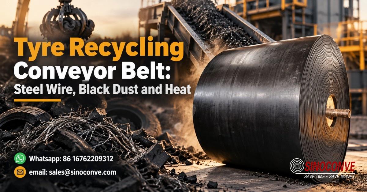 Tyre Recycling Conveyor Belt: Steel Wire, Black Dust and Heat