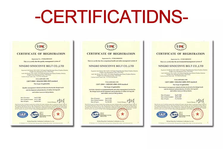 rubber conveyor belt certificates